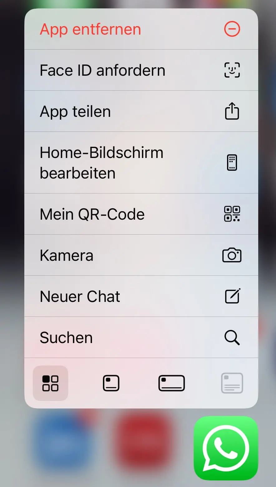 Bild: App-Menü zum Deinstallieren von WhatsApp auf dem Startbildschirm