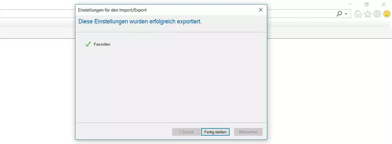 Bild: Internet Explorer: Favoriten-Export-Erfolgsmeldung