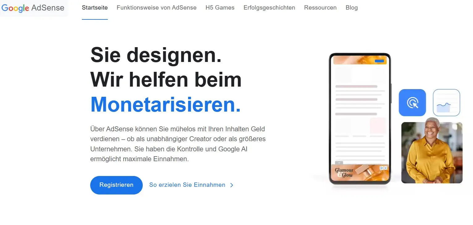 Bild: Homepage von Google AdSense