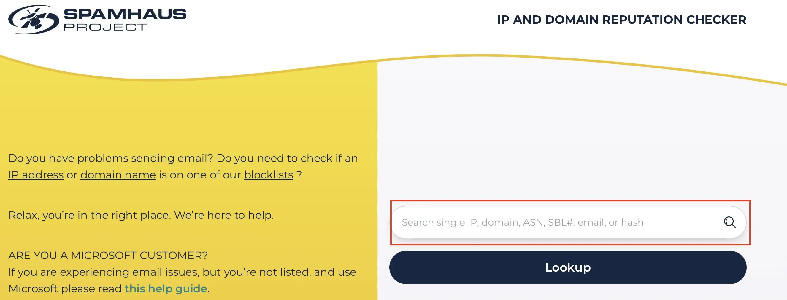 Bild: Screenshot des Spamhaus Domain Checks