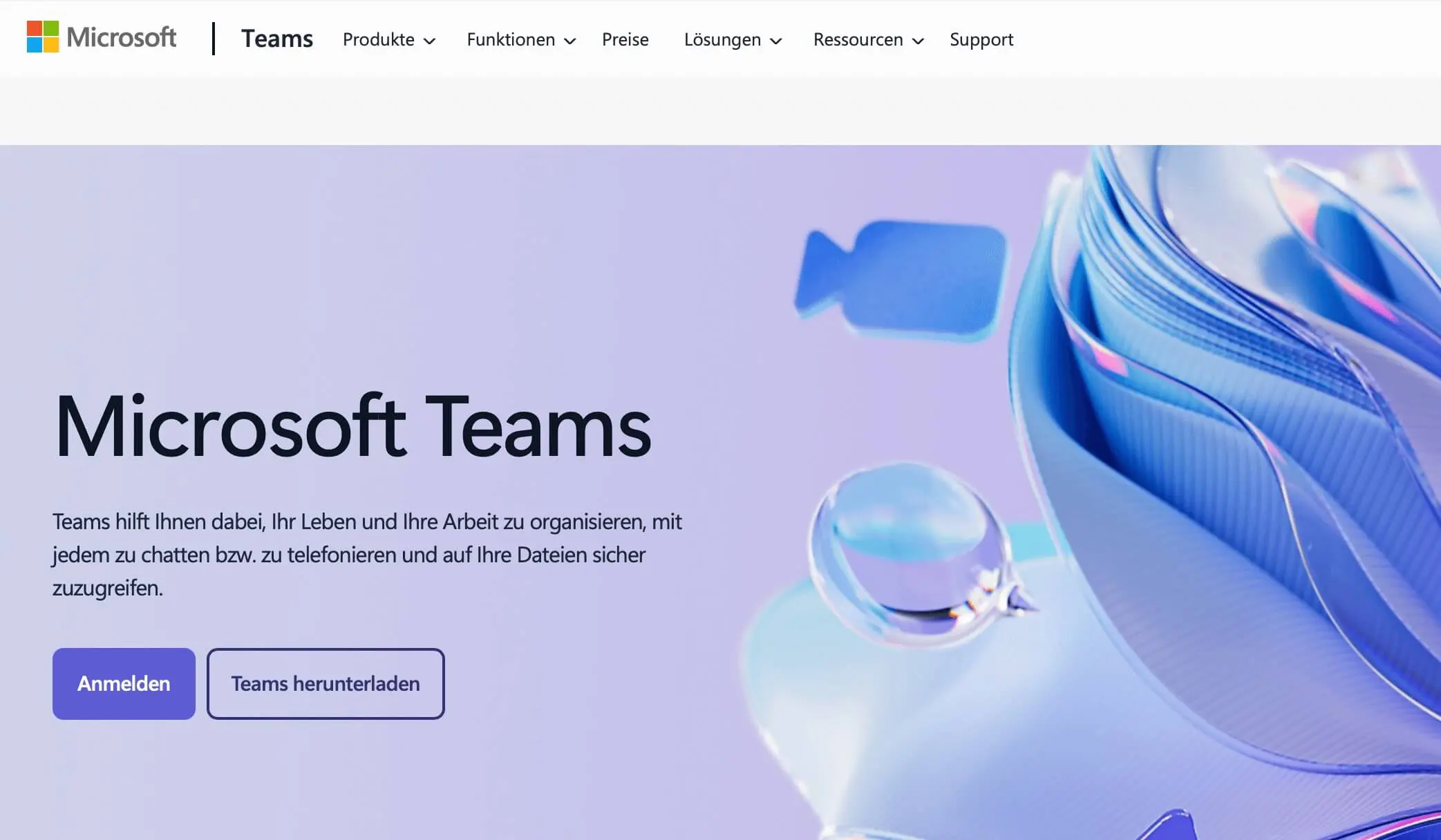 Bild: Screenshot der Teams Website
