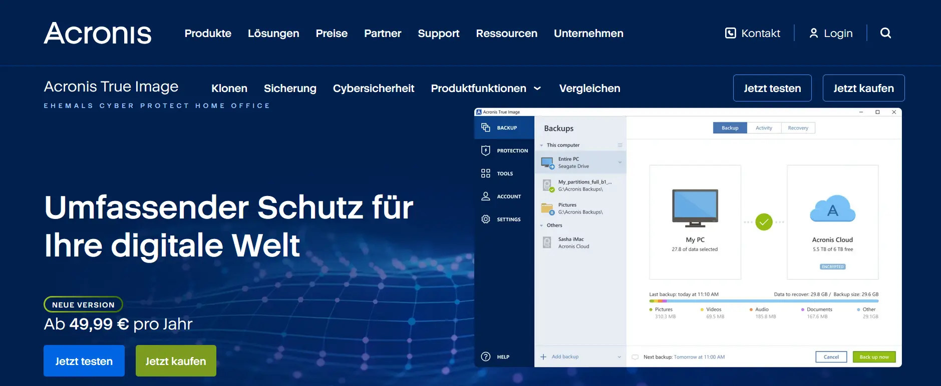 Bild: Screenshot der Homepage von Acronis