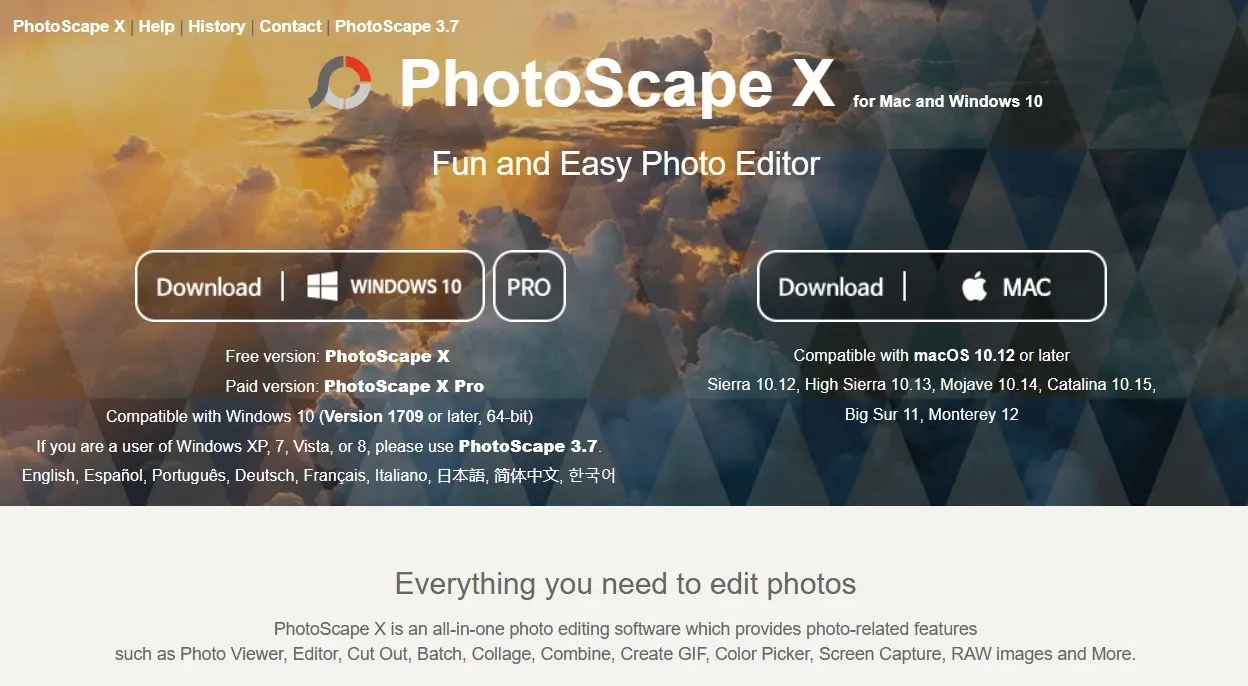 Bild: Download für PhotoScape X und PhotoScape X Pro auf der Website