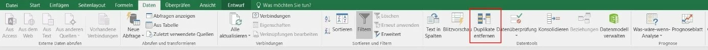 Excel-2016-Menüleiste der Registerkarte „Daten“