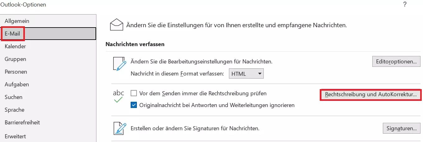 Outlook-Menü E-Mail Outlook-Menü E-Mail