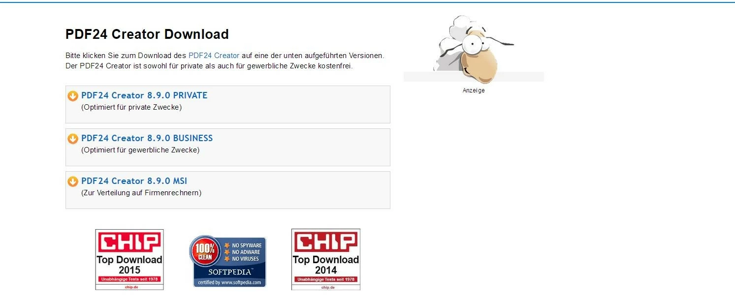 Homepage von PDF24 Creator: Download-Center