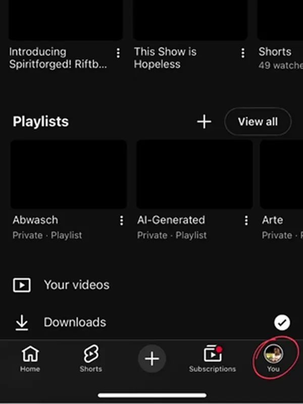 Bild: YouTube-App: Profil-Icon in der Men&uuml;leiste