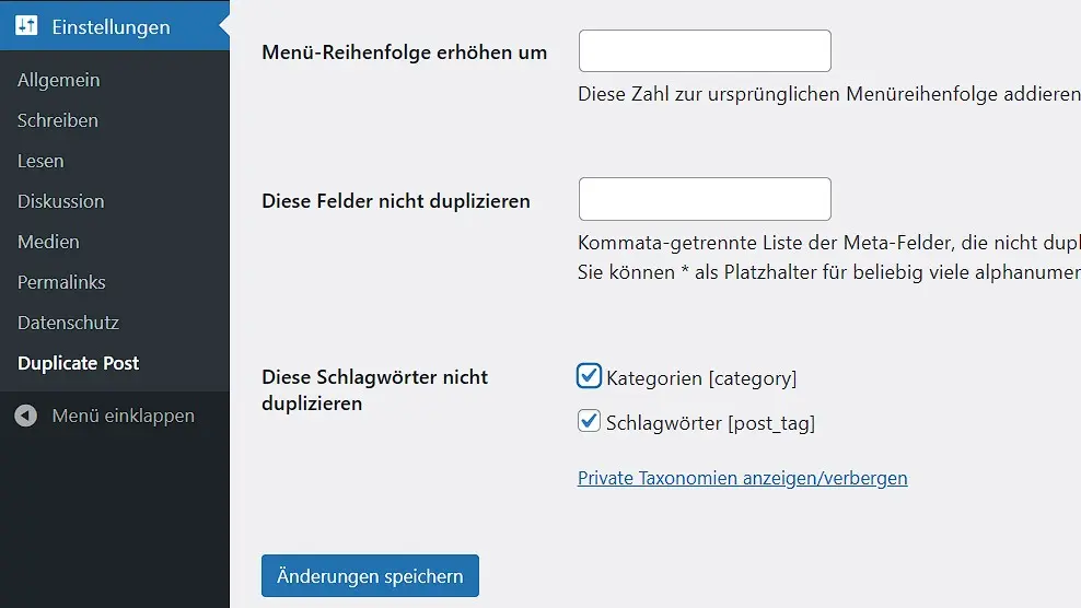 Bild: Einstellungen von Yoast Duplicate Post