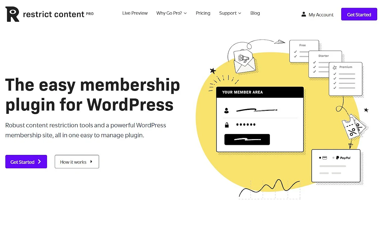 Restrict Content Pro: Screenshot der Website Bild: Restrict Content Pro: Screenshot der Website