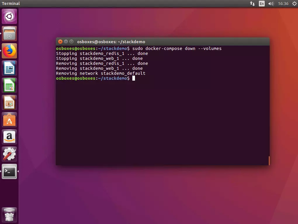 Bild: Der Befehl „docker-compose down“ im Ubuntu Terminal