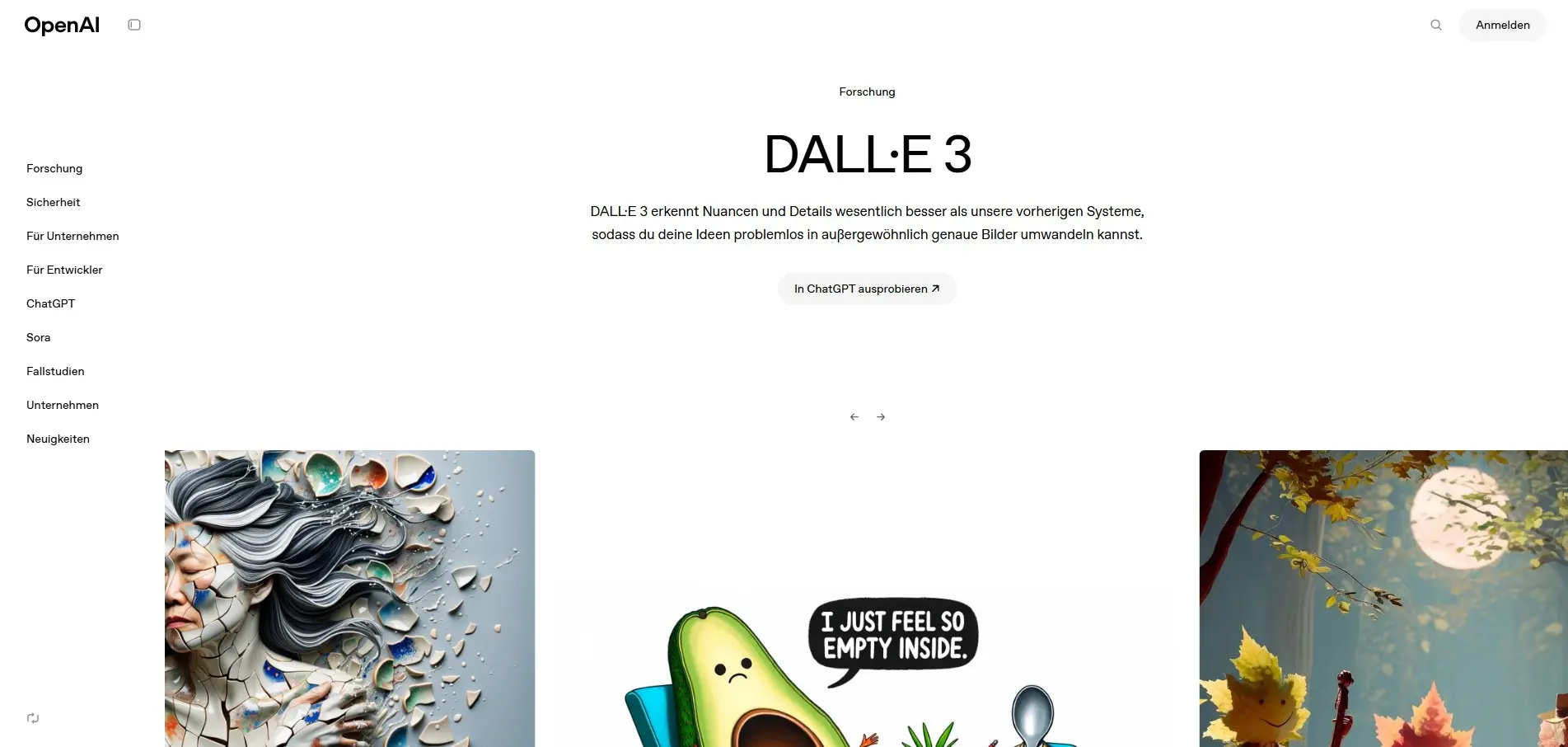 Bild: Screenshot der DALL·E 3 Website