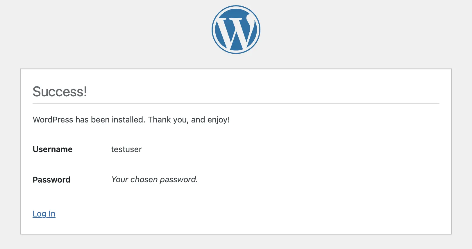 Bild: Screenshot der erfolgreichen WordPress Installation