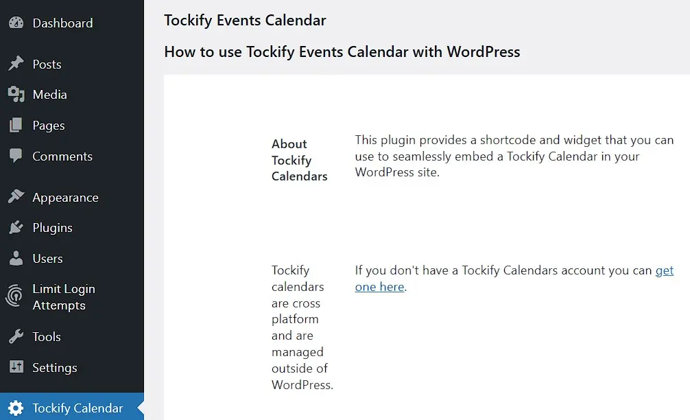 Admin-Bereich des WordPress-Kalender-Plugins von Tockify Bild: Admin-Bereich des WordPress-Kalender-Plugins von Tockify