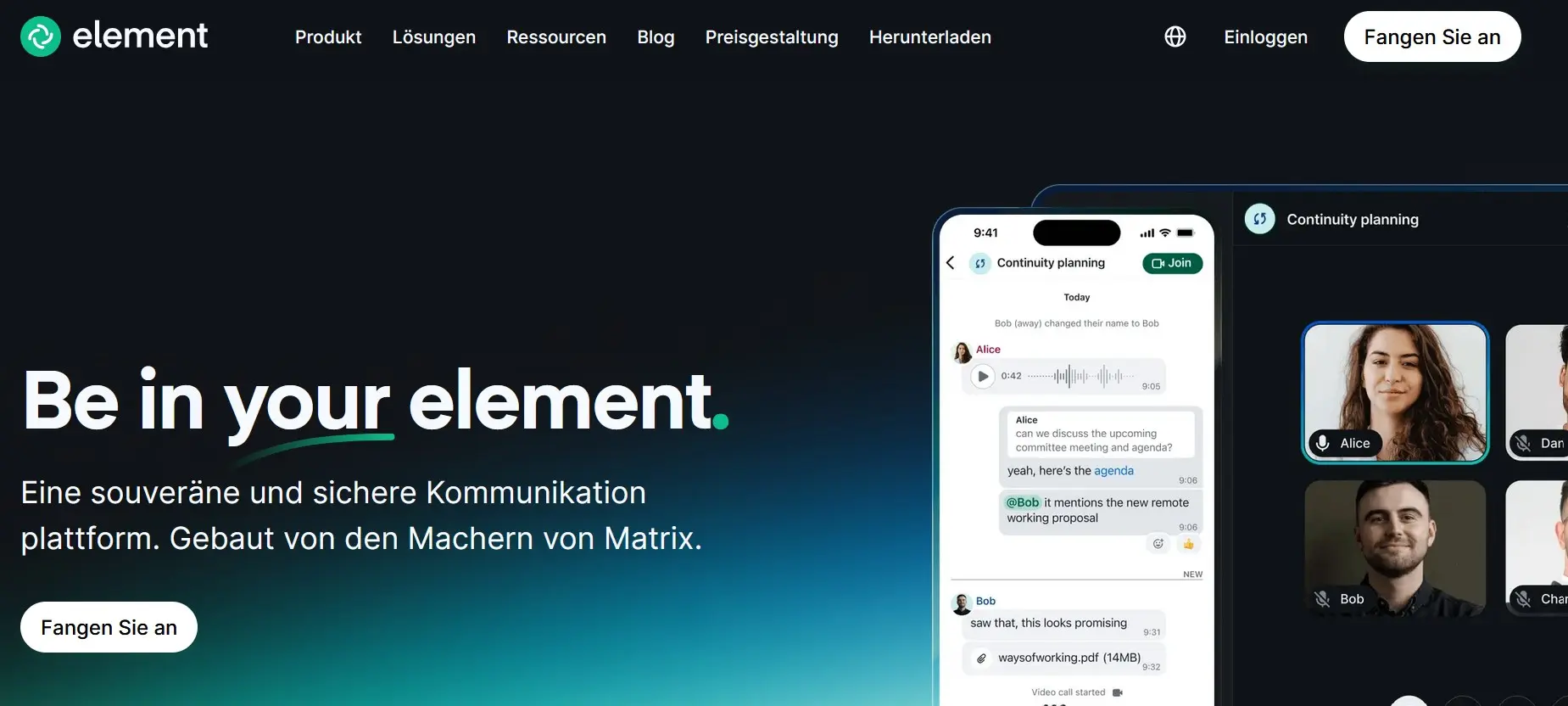 Bild: Startseite von Element