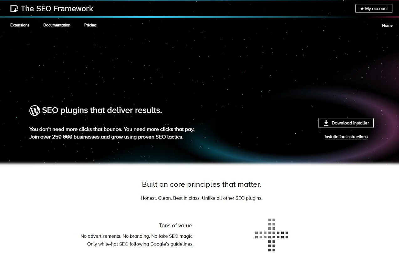 Screenshot der Website von The SEO Framework Bild: Screenshot der Website von The SEO Framework