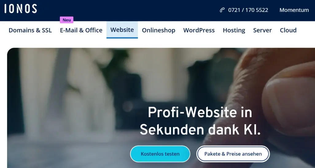 Bild: Screenshot der Seite &uuml;ber den IONOS Homepage-Baukasten