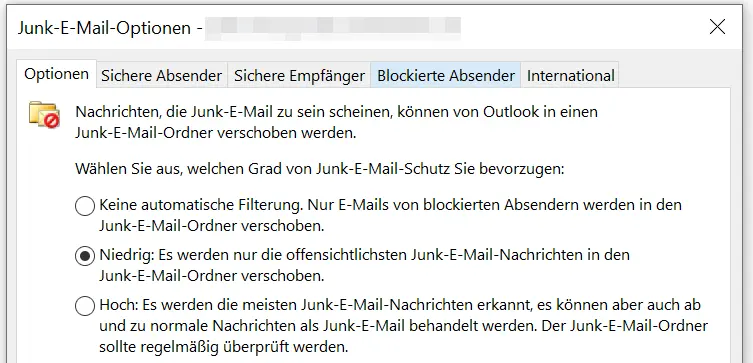 Bild: Optionen des E-Mail-Filters von Outlook