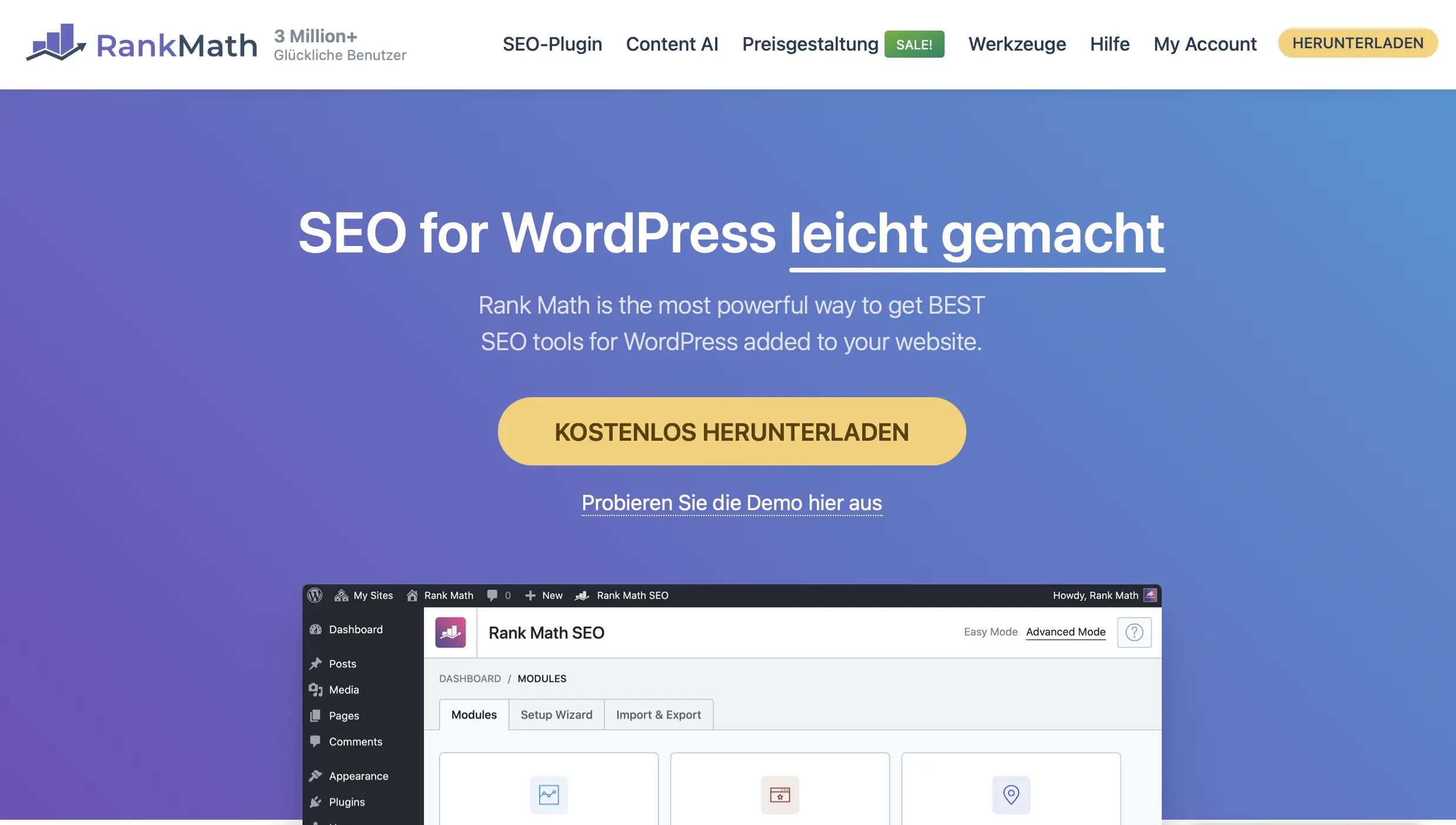 Bild: Website der WordPress-Extension Rank Math SEO