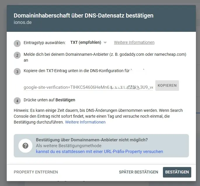 Bild: GSC: Best&auml;tigung der Domaininhaberschaft