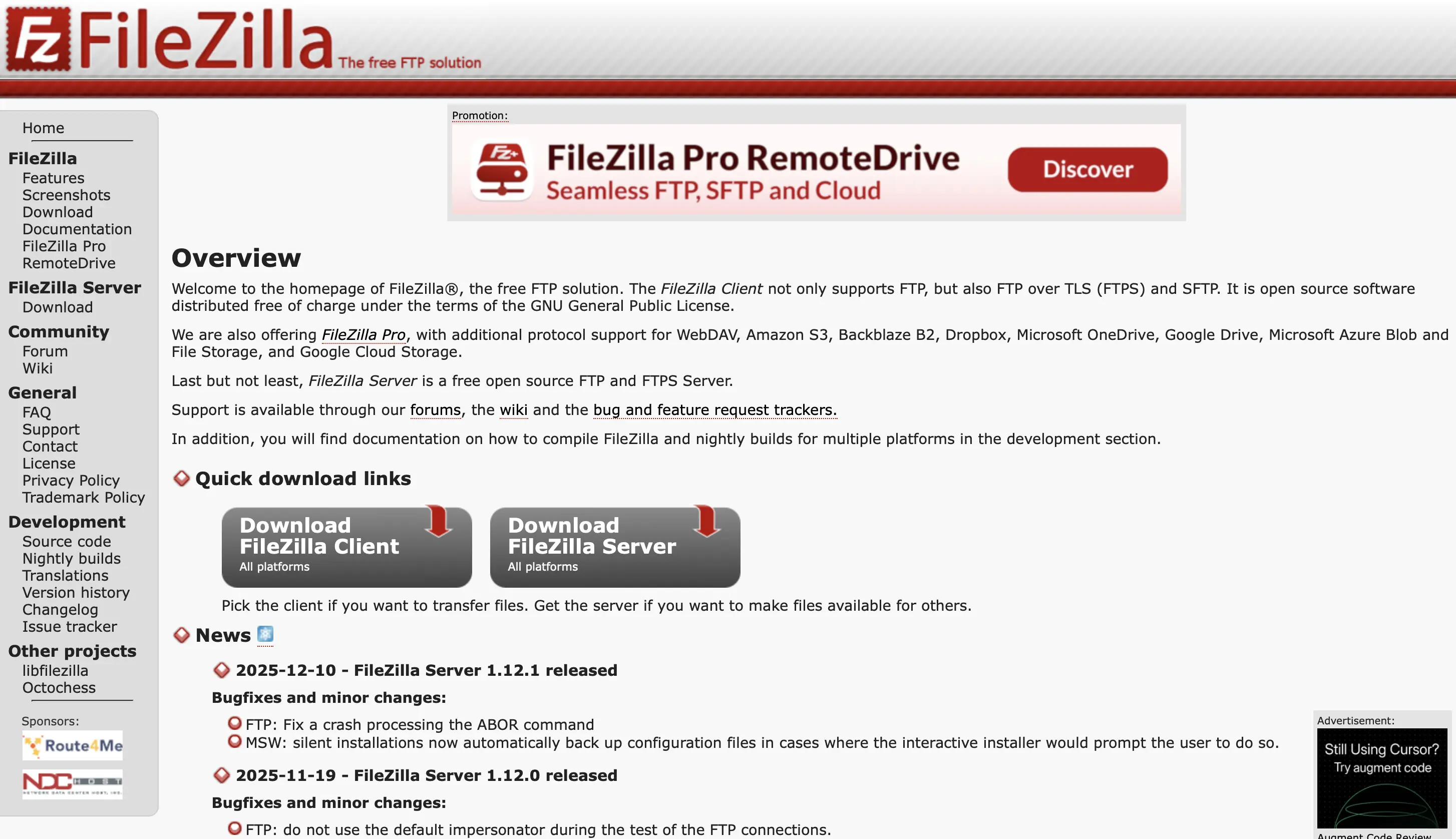 Bild: Screenshot der Website von FileZilla