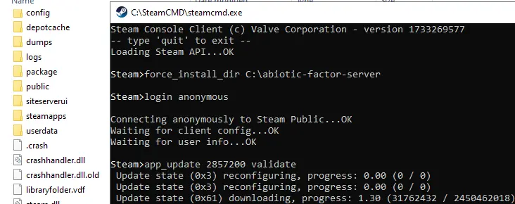 Bild: SteamCMD: „Abiotic Factor“-Server-Installation