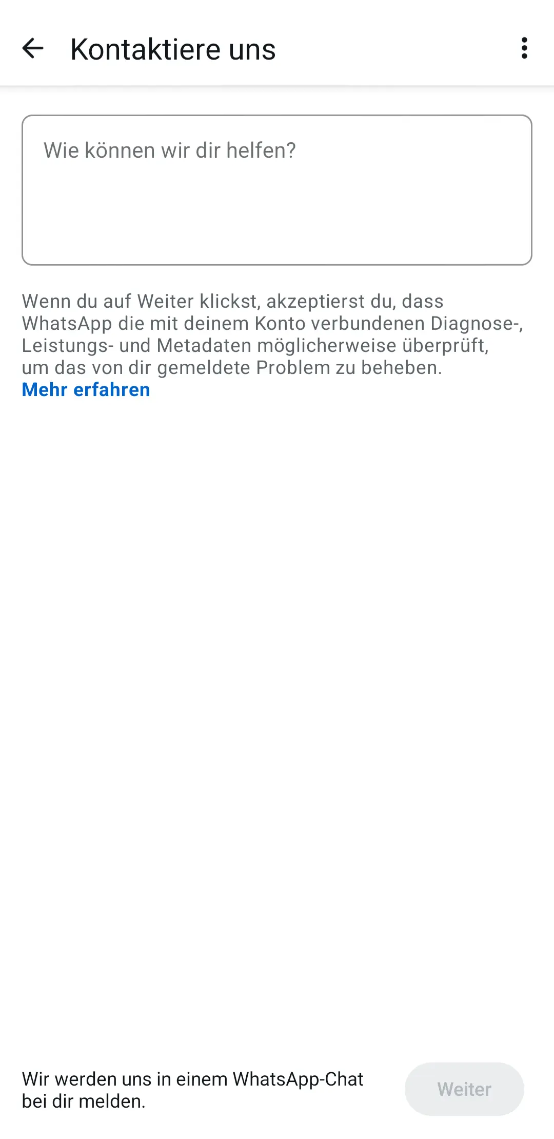 WhatsApp-Hilfe: Kontaktformular Bild: WhatsApp-Hilfe: Kontaktformular