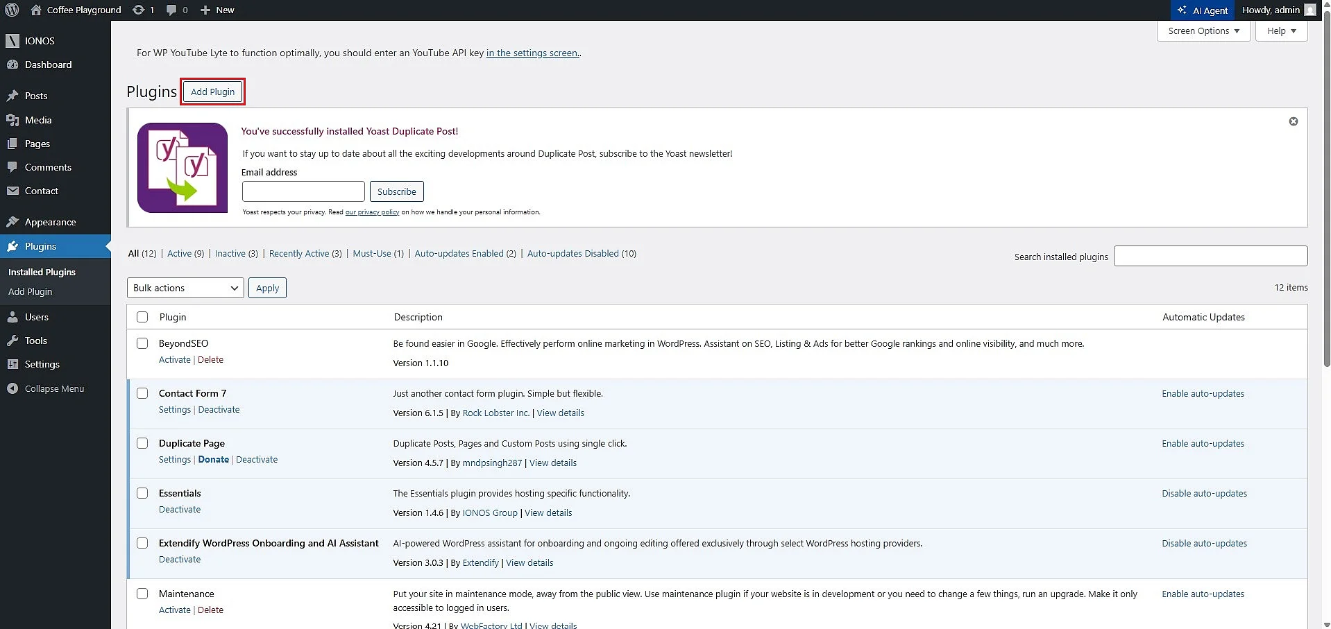 Bild: Plugins-Bereich im WordPress-Backend