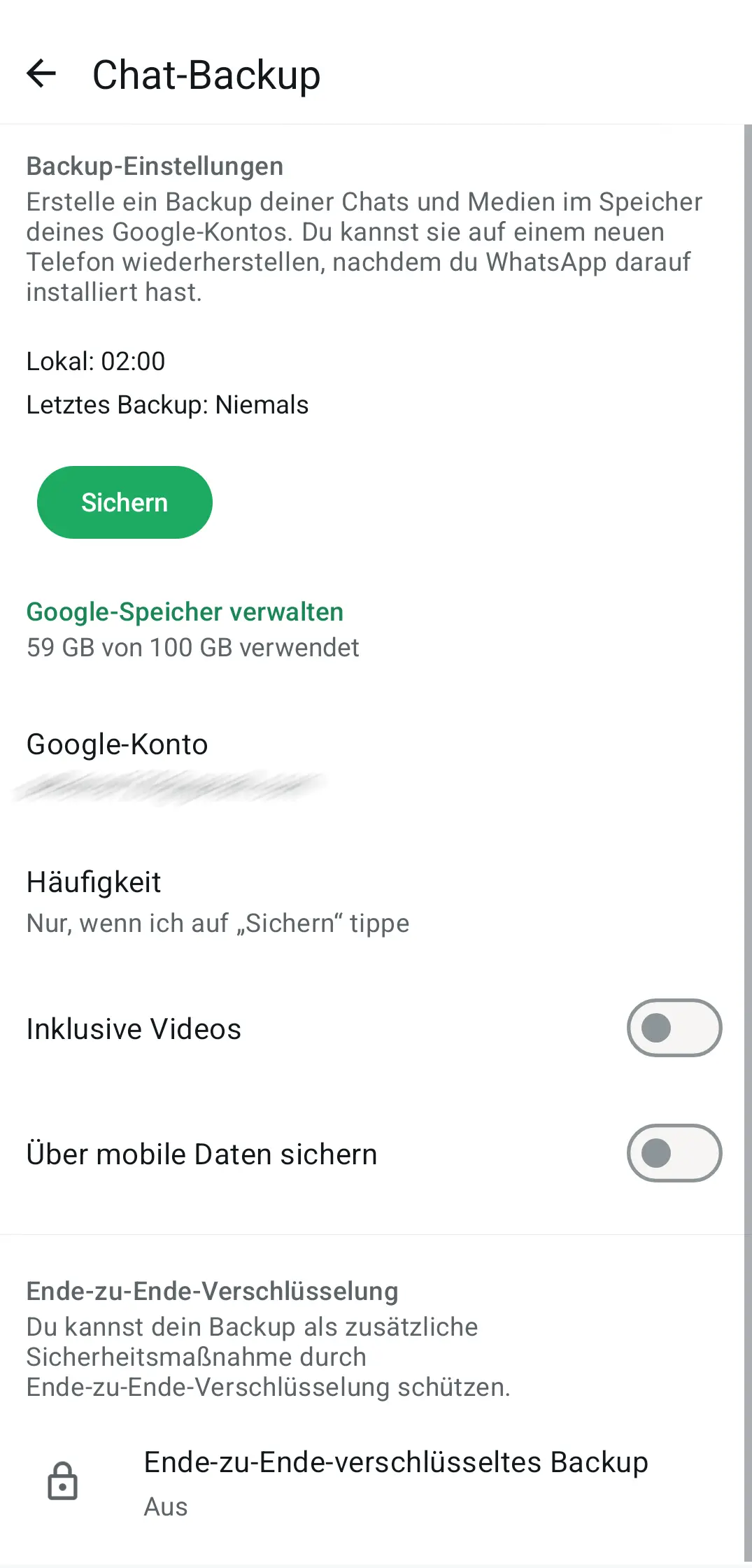WhatsApp-Einstellungen: Chat-Backup Bild: WhatsApp-Einstellungen: Chat-Backup