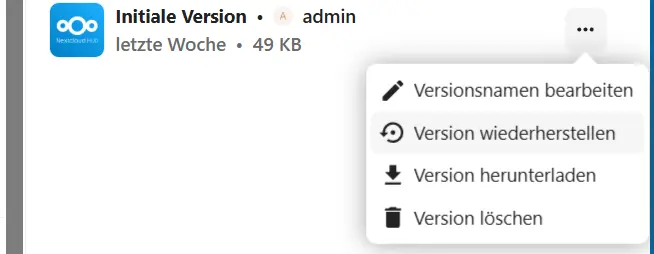 Nextcloud Versioning: Version wiederherstellen Bild: Nextcloud Versioning: Version wiederherstellen