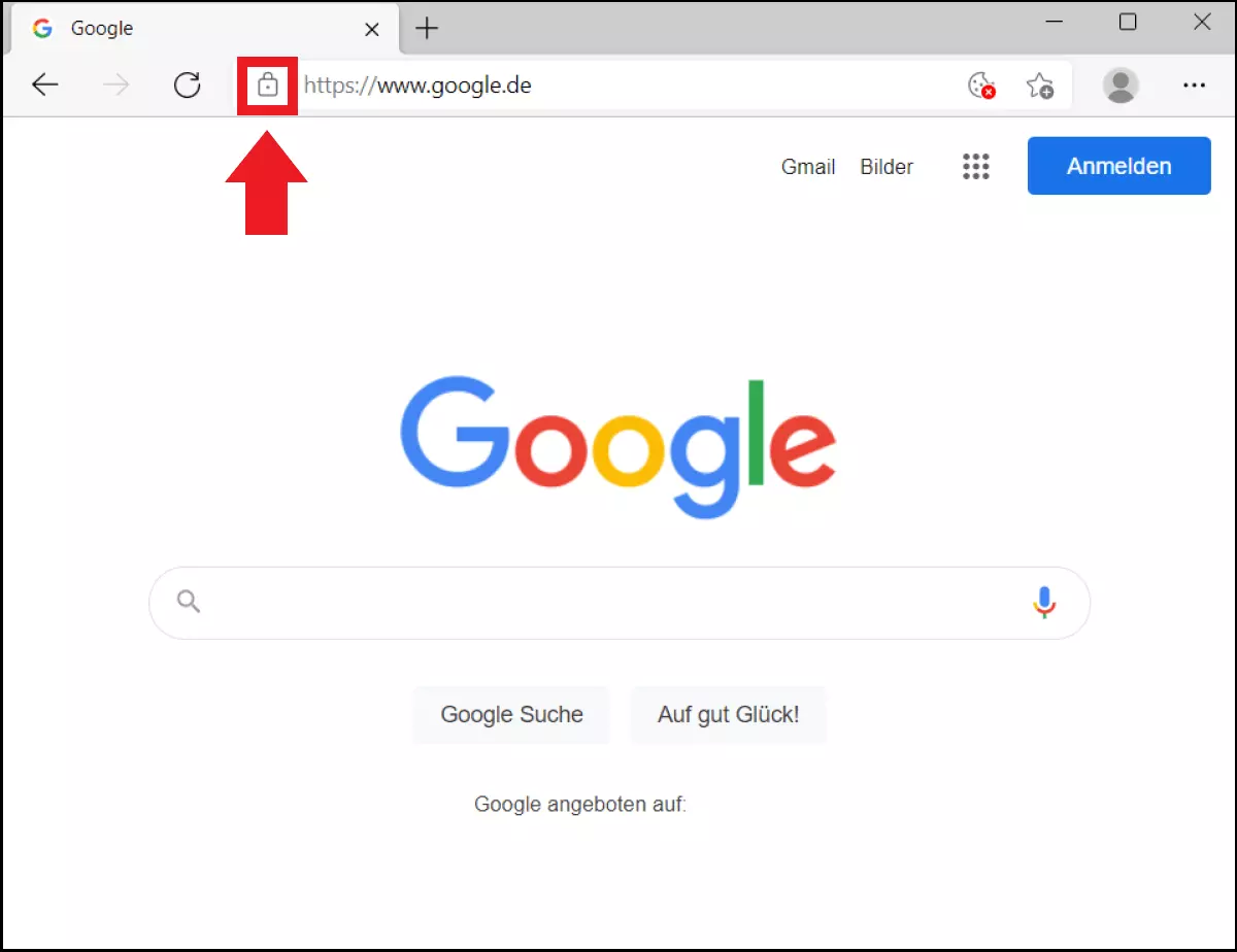 Das Schloss-Symbol neben der Website-URL