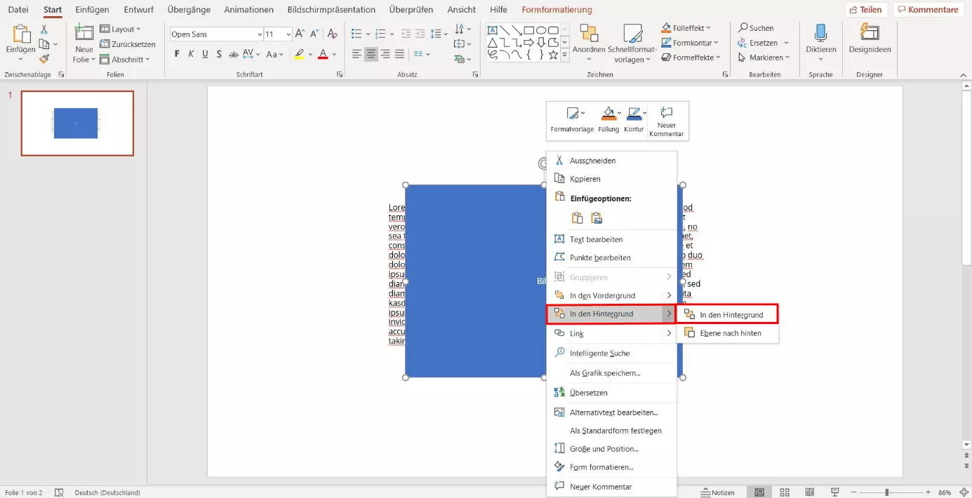 PowerPoint: Grafik in den Hintergrund 