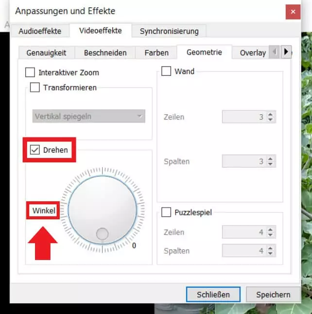 Legen Sie unter „Drehen“ manuell einen Winkel fest