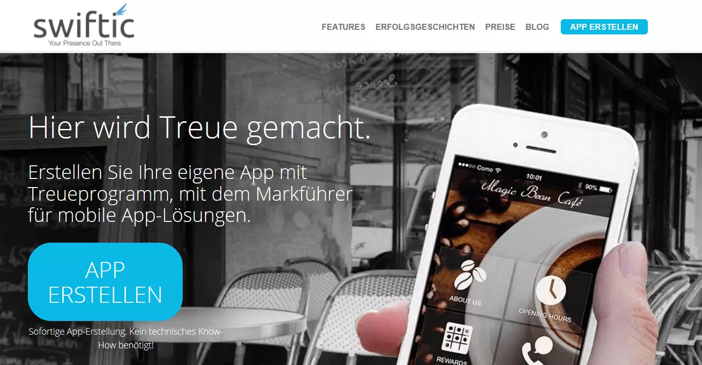 Bild: Homepage von Swiftic