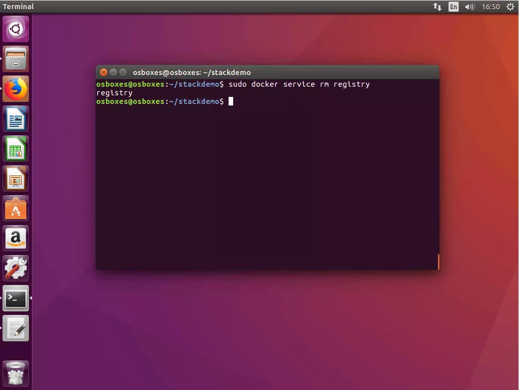 Bild: Der Befehl „docker service rm“ im Ubuntu-Terminal