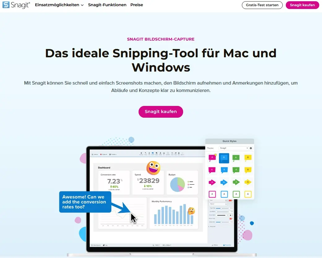 Bild: Startseite vom Screenshot-Tool Snagit