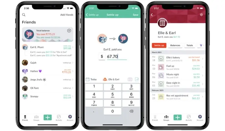 Ansichten der Splitwise-App Bild: Ansichten der Splitwise-App