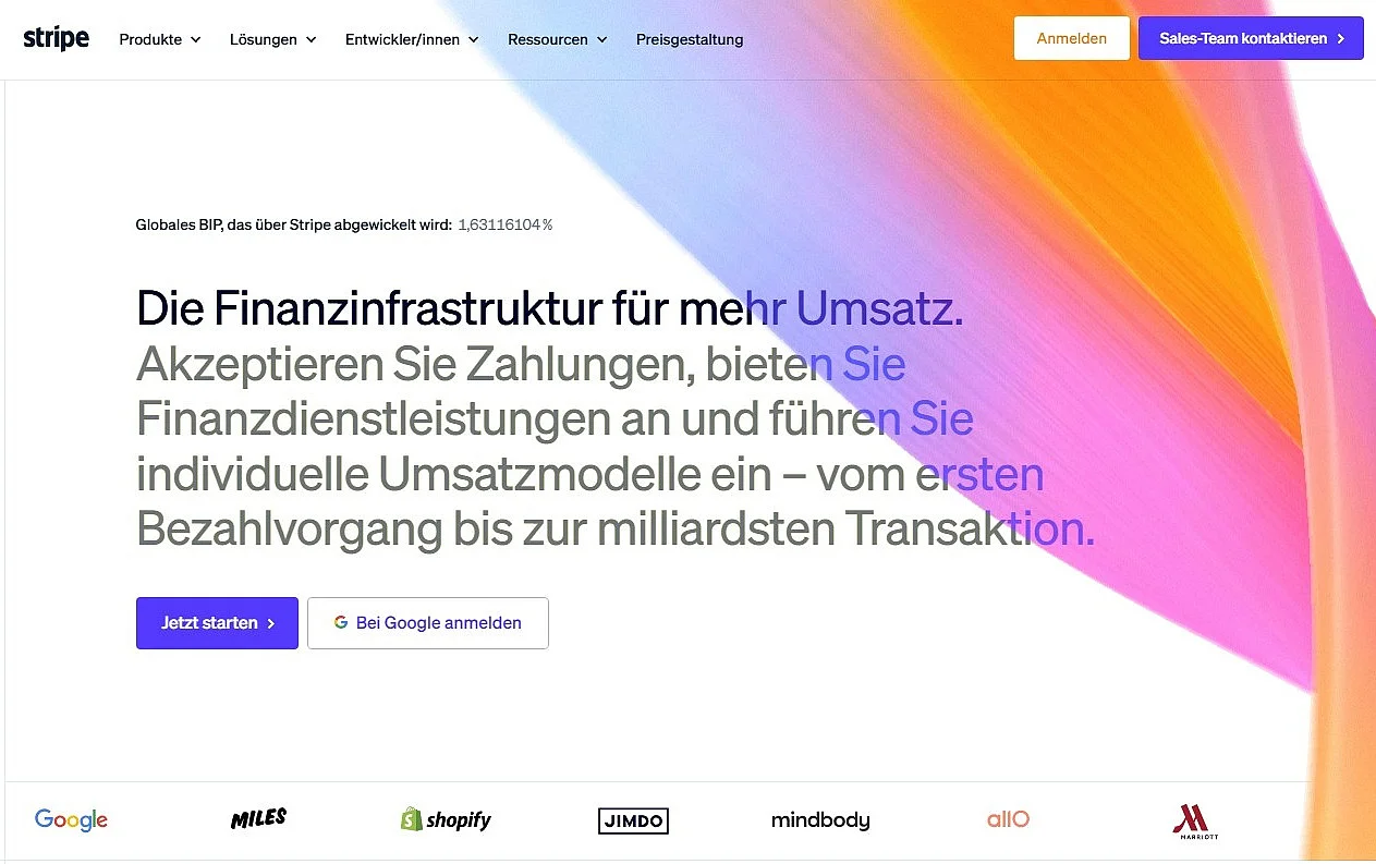 Startseite von Stripe Bild: Startseite von Stripe