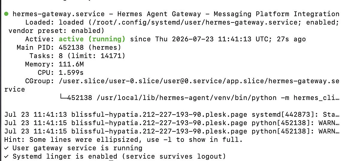 Status des Hermes Agenten Bild: Status des Hermes Agenten