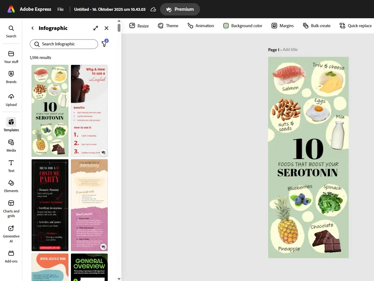 Bild: Benutzeroberfl&auml;che von Adobe Express