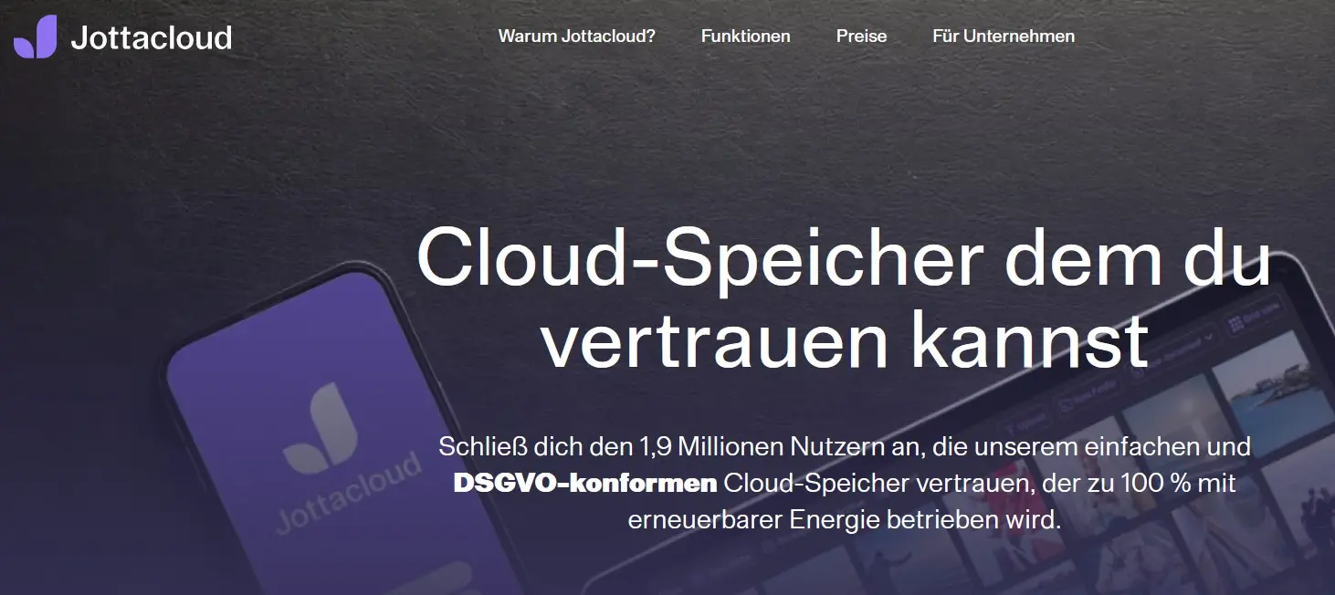 Bild: Homepage von Jottacloud