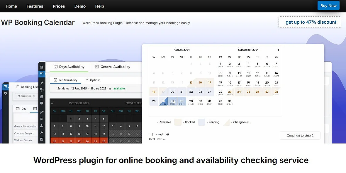 Bild: Screenshot der Booking Calendar Website