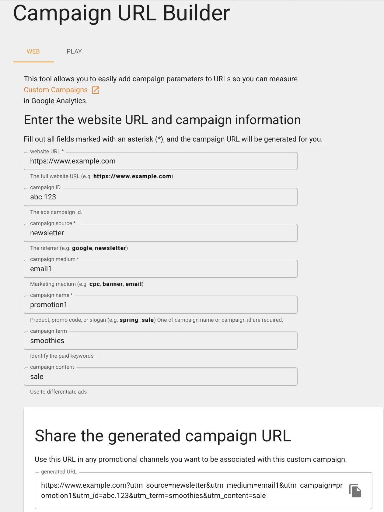 Screenshot des Google Campaign URL Builders Bild: Screenshot des Google Campaign URL Builders
