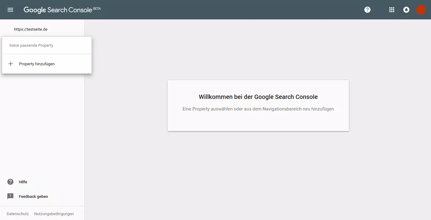Die vorläufige Startseite der Google Search Console in der BETA-Phase
