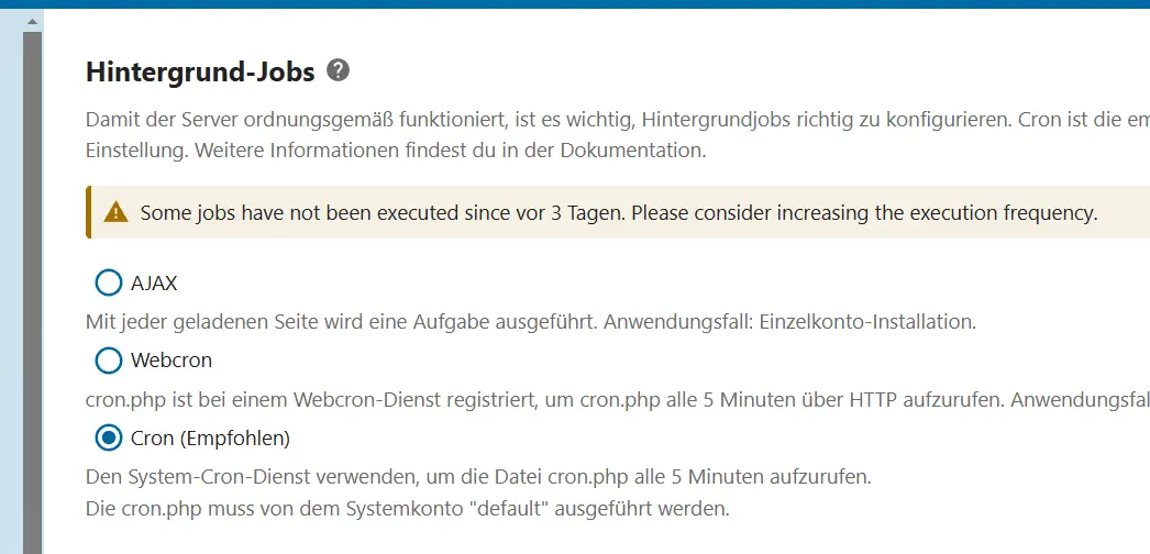 Nextcloud: Menü „Hintergrund-Jobs“ Bild: Nextcloud: Menü „Hintergrund-Jobs“