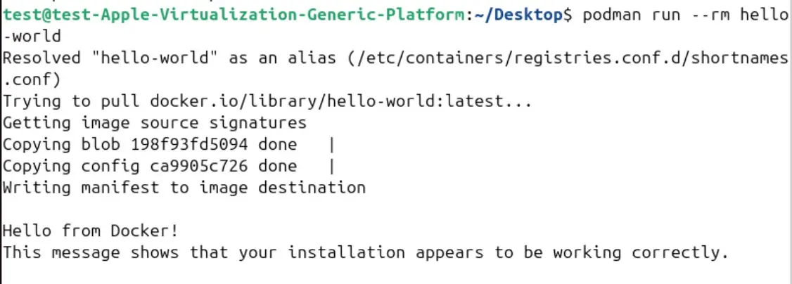 Bild: Screenshot des Hello-World-Containers