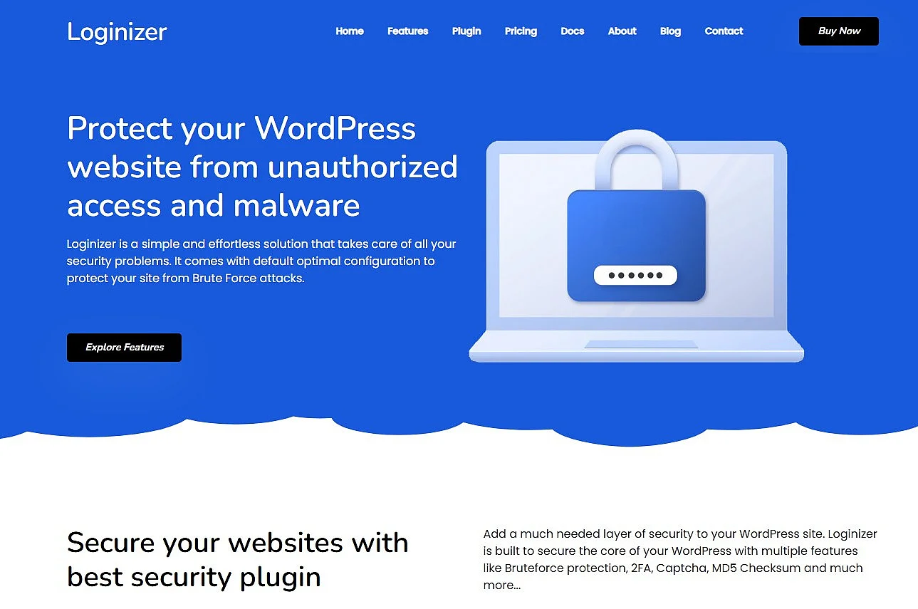 Screenshot der Loginizer-Homepage Bild: Screenshot der Loginizer-Homepage
