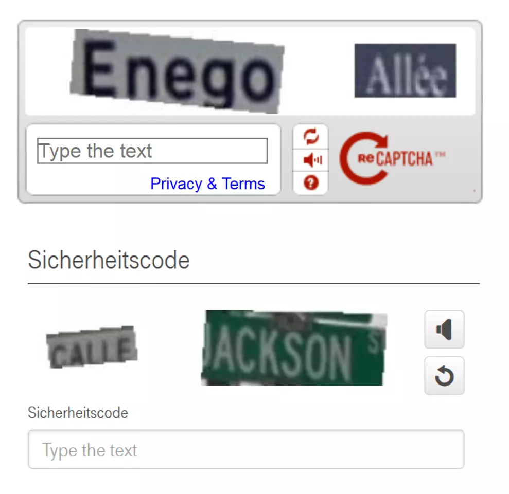 Bild: Klassisches reCAPTCHAs im Rahmen der Benutzerregistrierung