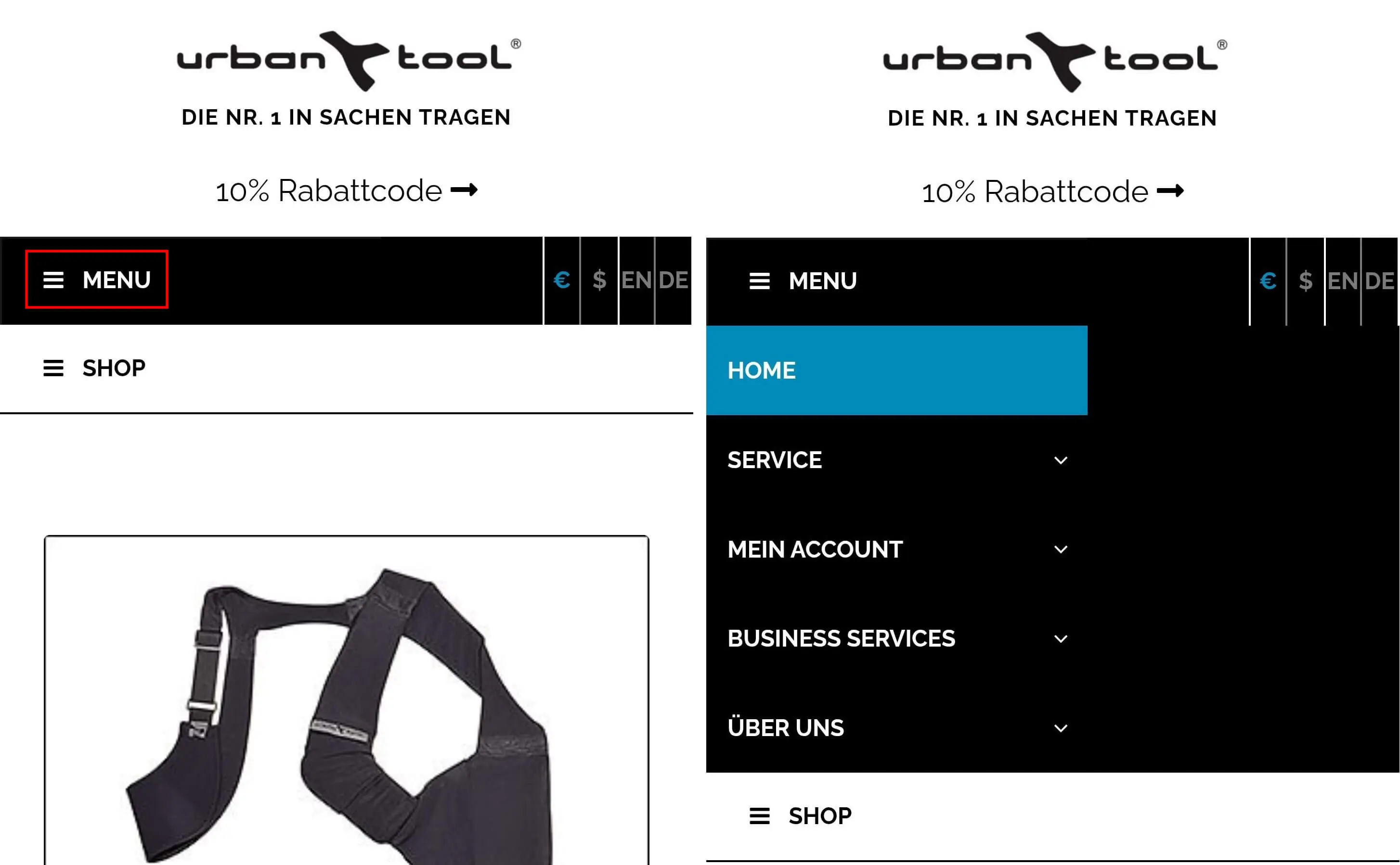 Bild: Slidedown-Navigation von URBAN TOOL