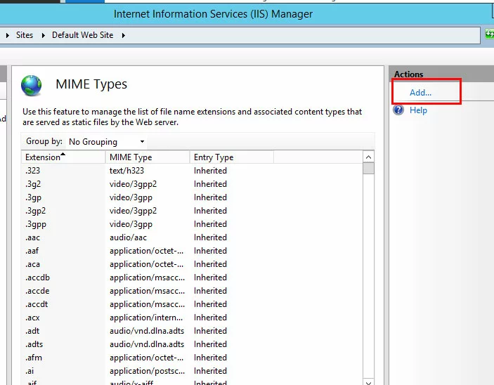 Bild: IIS-Manager: MIME Types hinzufügen