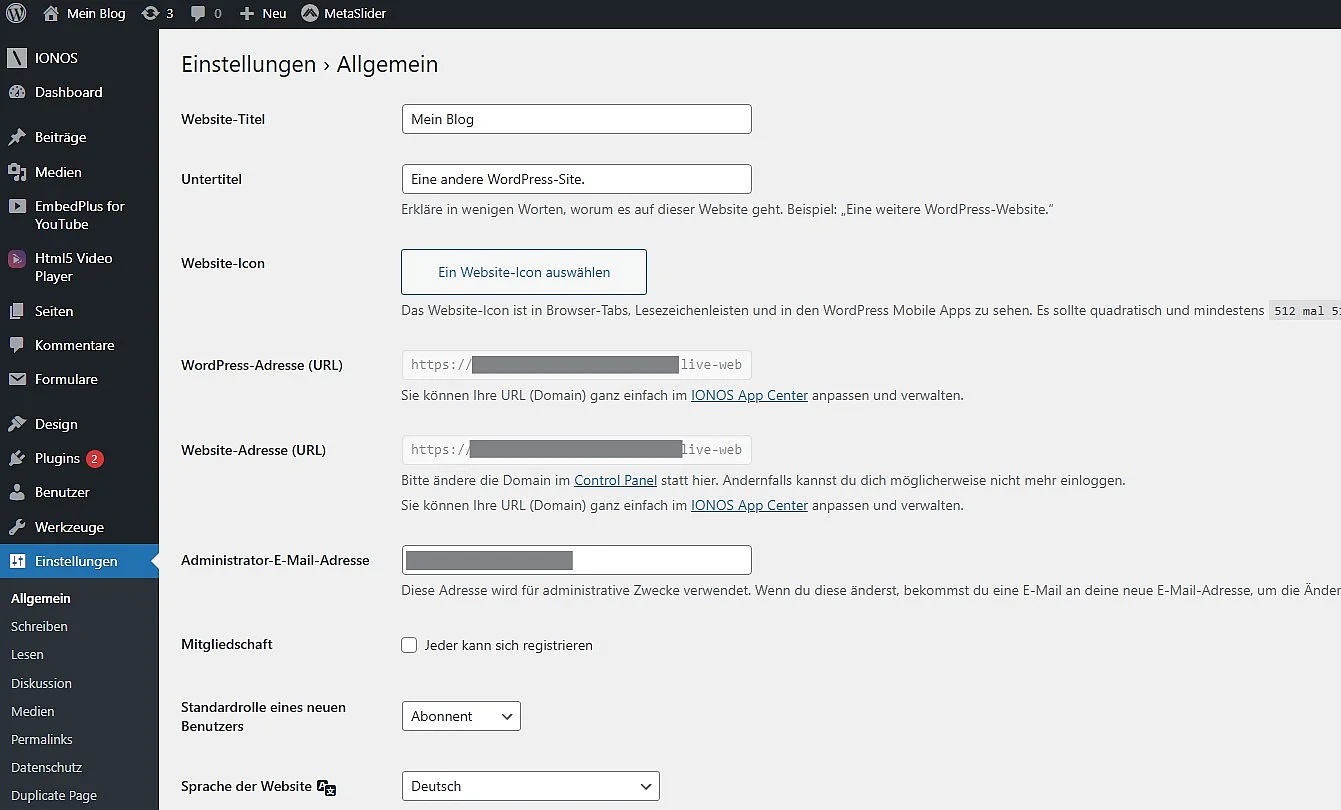 Bild: WordPress-Blog: Die WordPress-Installation für den Blog ist eingerichtet